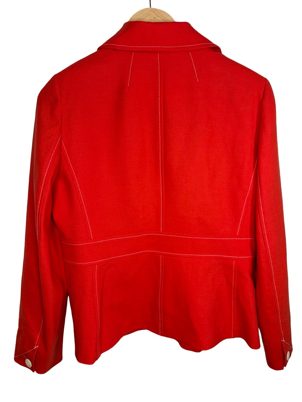 J. Crew contrast stitch Red Coat with Black-and-White Striped Lining - Picture 6 of 6